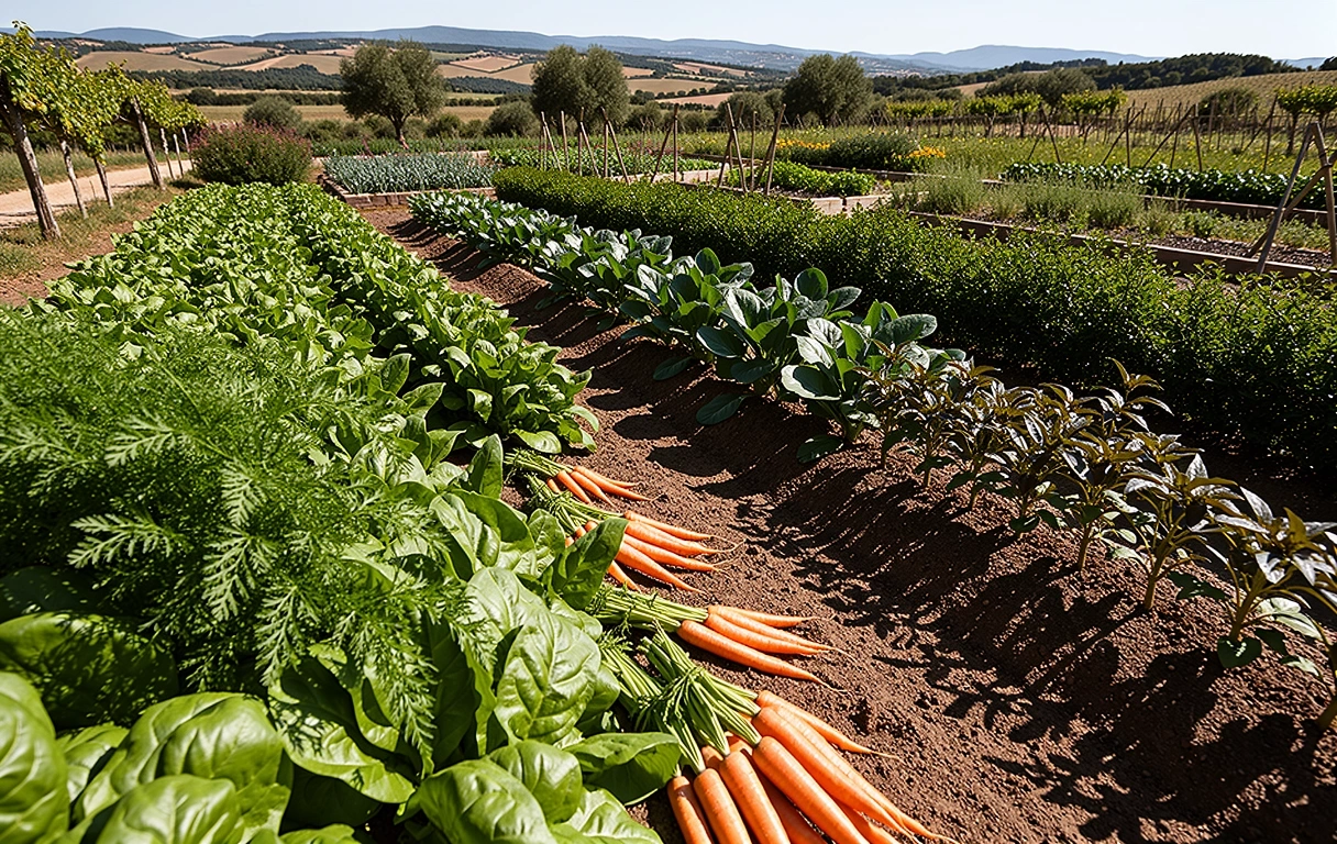 Vue panoramique d'un jardin potager ensoleillé